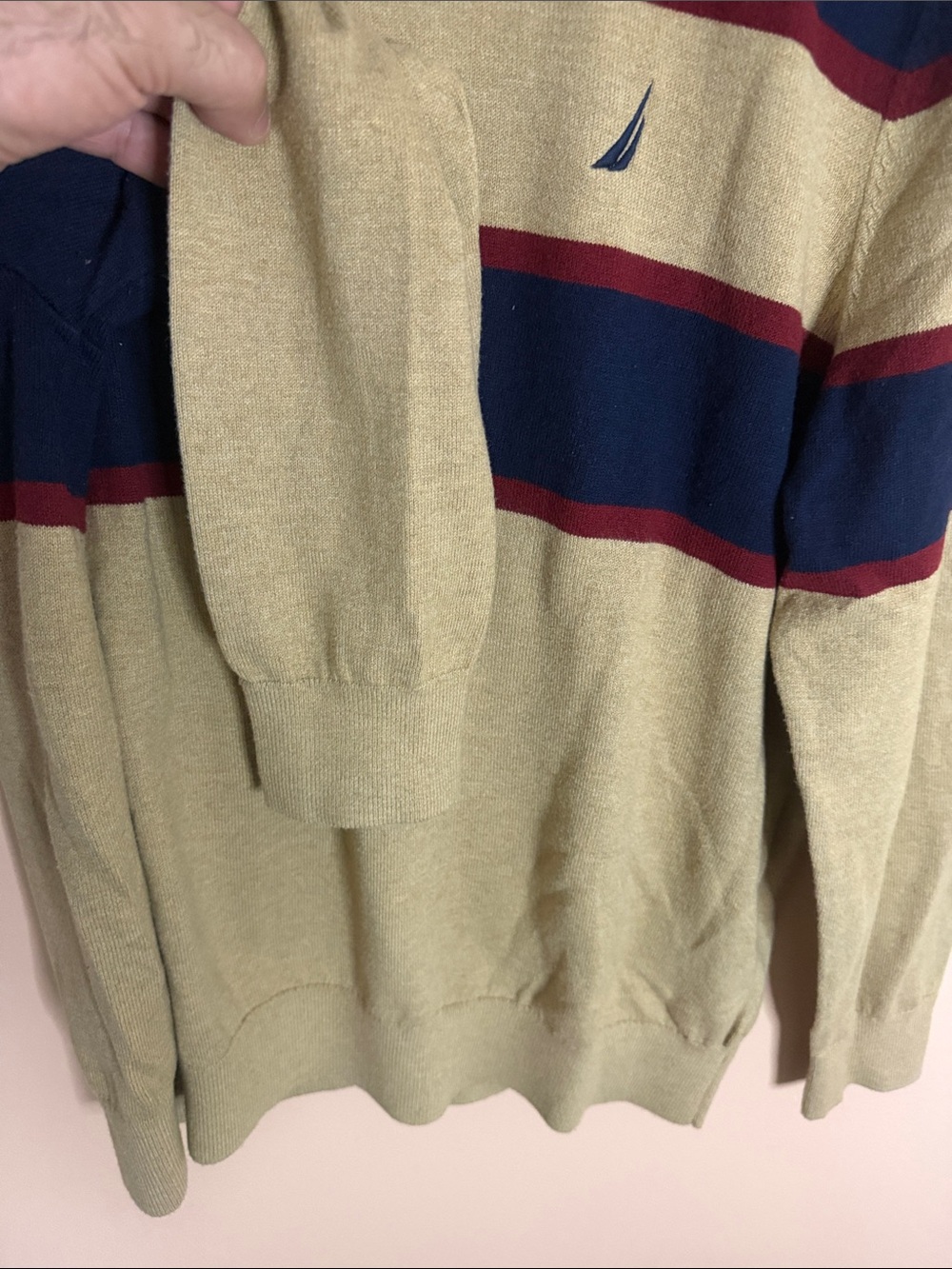 Vintage Nautica Men's Crewneck Sweater in Navy, Olive & Burgundy - Picture 4 of 6